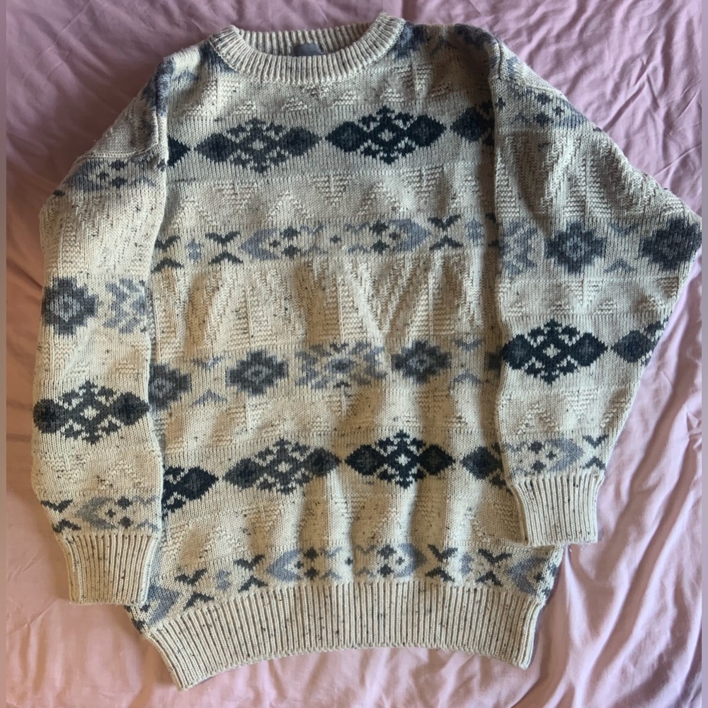 Brice Cream and Black Crewneck Sweater with Geometric Pattern